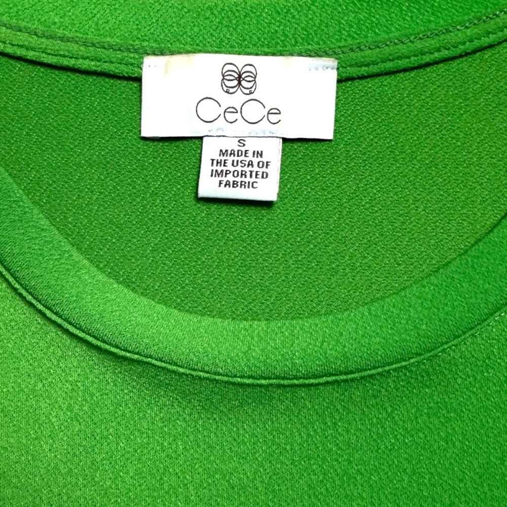 CeCe Green Puff Sleeve Swiss Dot Top Size Small - Picture 3 of 4